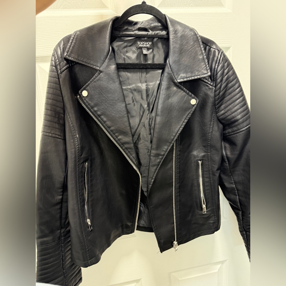 Topshop Quilted Black Faux Leather Jacket